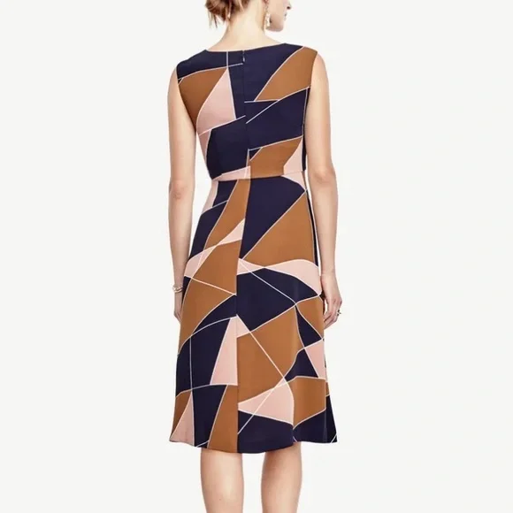 Ann Taylor modern geo tie waist petite dress 8p